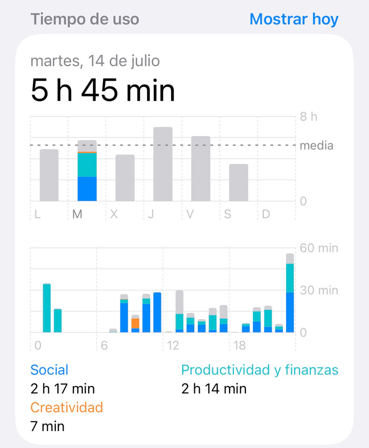 Tiempo de uso de Pablo el 14 de julio: 5 h 45 min